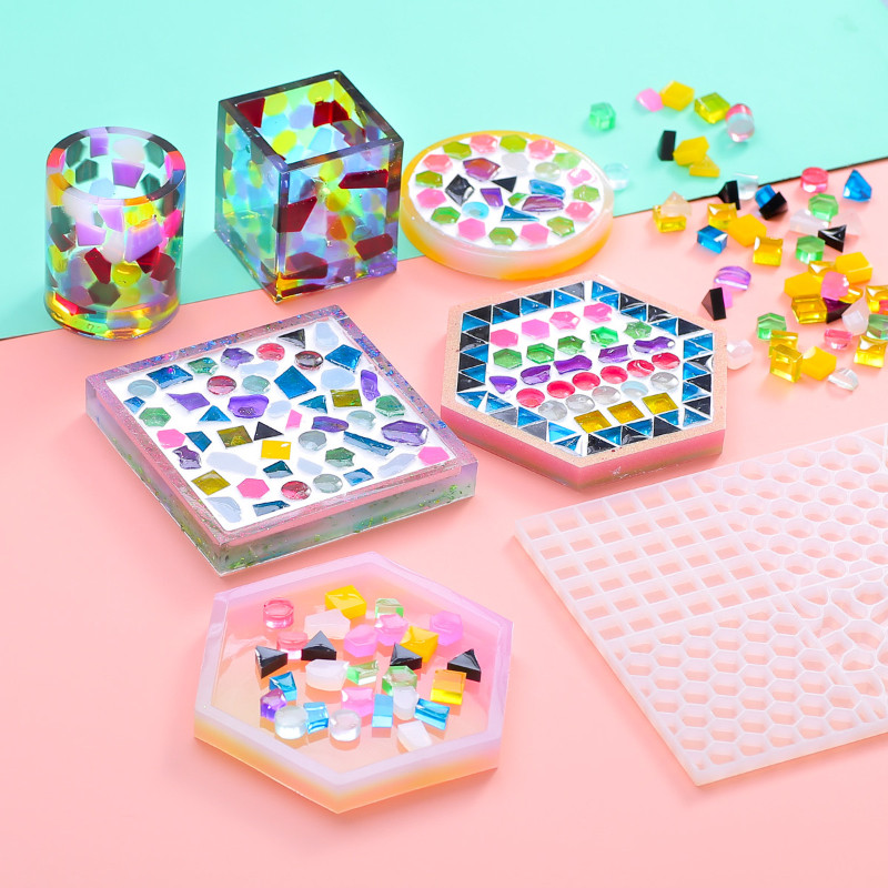 

DIY Mosaic Creative Silicone Mold Mosaic Resin Coaster Molds Homemade Wave Point Collage Bottle Particle Mold