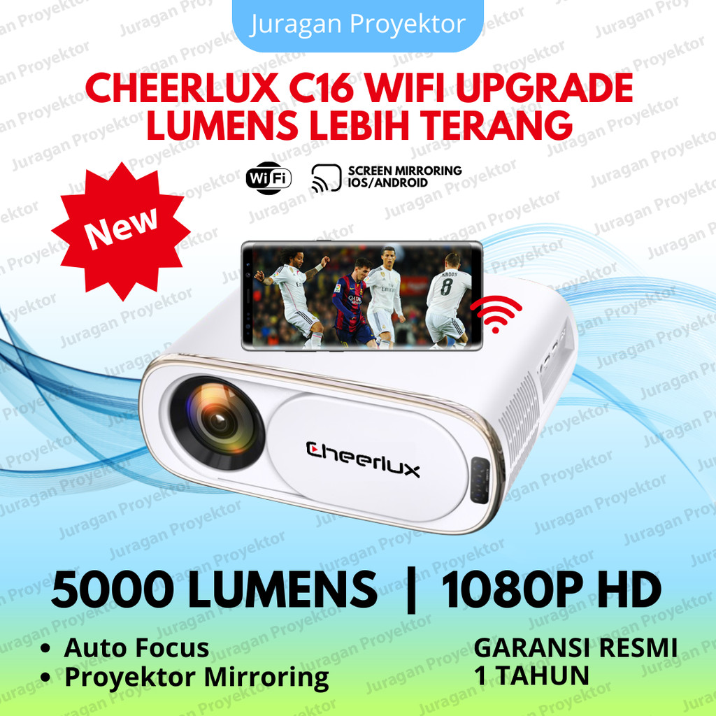 Smart Cheerlux Proyektor C16 Wifi 5000 Lumens | Proyektor Wifi Bluetooth | Proyektor 1080P Full HD |