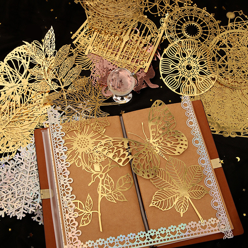 

10 pcs Diy Scrapbooking paper Bronzing Lace Decoration paper Hollow Card Collage material lomo cards DIY hand made craft paper