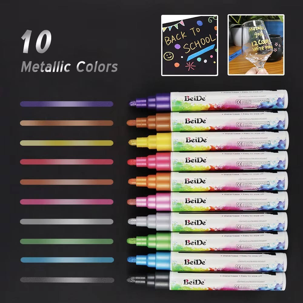 

Metallic Color Liquid Chalk Marker Set Wet/Dry Erase Chalk Window Marker Pens for Stone Paper Metal Art Painting