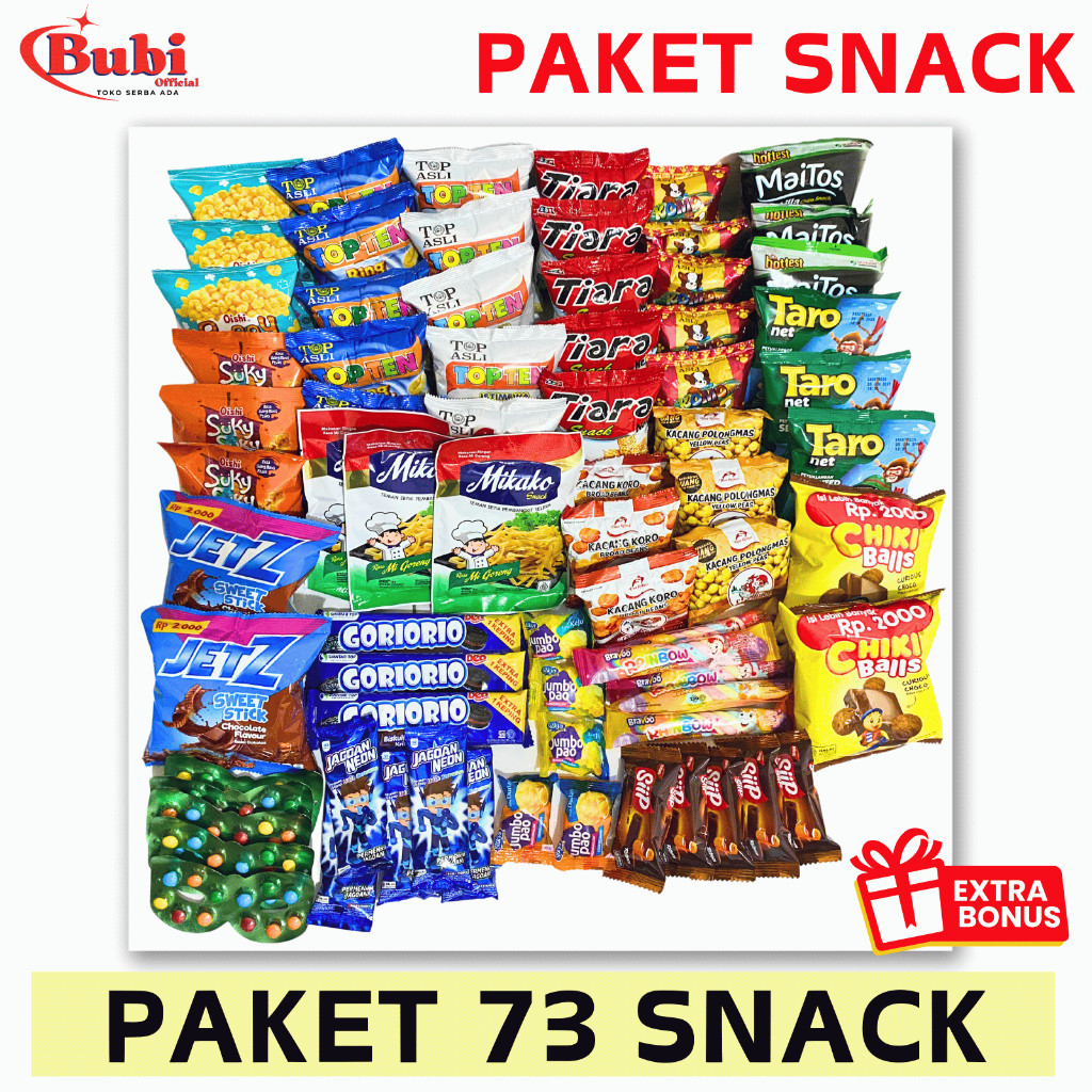 

PAKET SNACK ISI 73 pcs | PAKET JAJANAN ANAK | SNACK MURAH | FREE GIFT