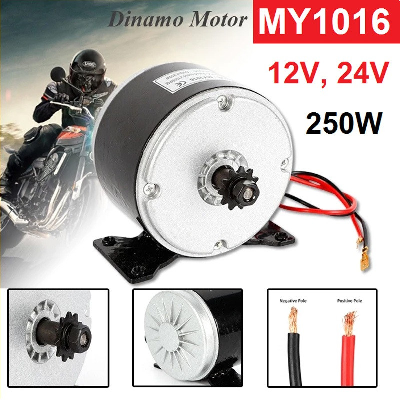 Dinamo Motor Sepeda Listrik Electric Bike EBike Scooter Gocart MY1016 250W 12V/24V DC Robotik Mobil 