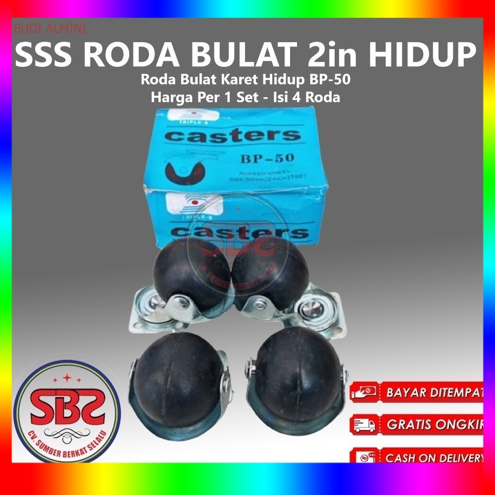 Roda Etalase Bulat Karet Hitam Roller Ball Caster 2 inchi Hidup isi 4 pcs Karet Hidup Hitam Triple-S