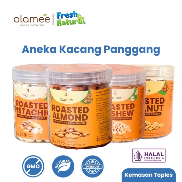 

Kacang Almond Almon Mede Walnut Pistachio Kupas Panggang Premium Roast Roasted TOPLES Siap Makan fresh and natural