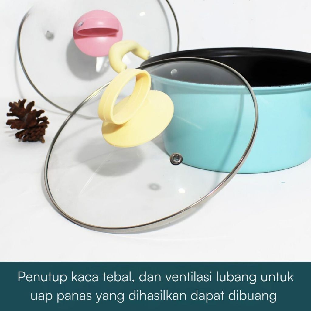 ASS Panci Sup Enamel 18 20 22 24 cm Dengan Penutup Kaca / Teflon Wajan Bulat Gagang