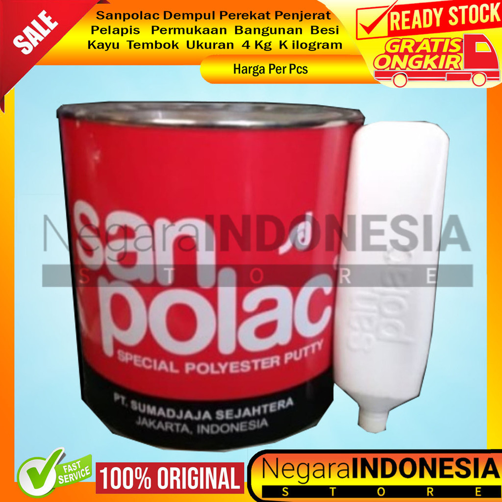 Sanpolac 4 Kg Dempul Besi Kayu Cat San Polac Galon Cet Pelamir Wall Putty Dumpul Merah Resin Motor F