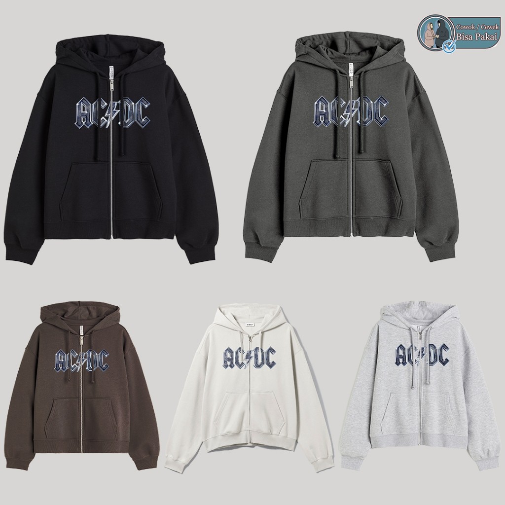 Zipper Boxy ACDC Oversize Cowo Cewe Bisa Pakai Lengan Balon - Hoodie Zipper Boxy ACDC Chrome Zip Bas