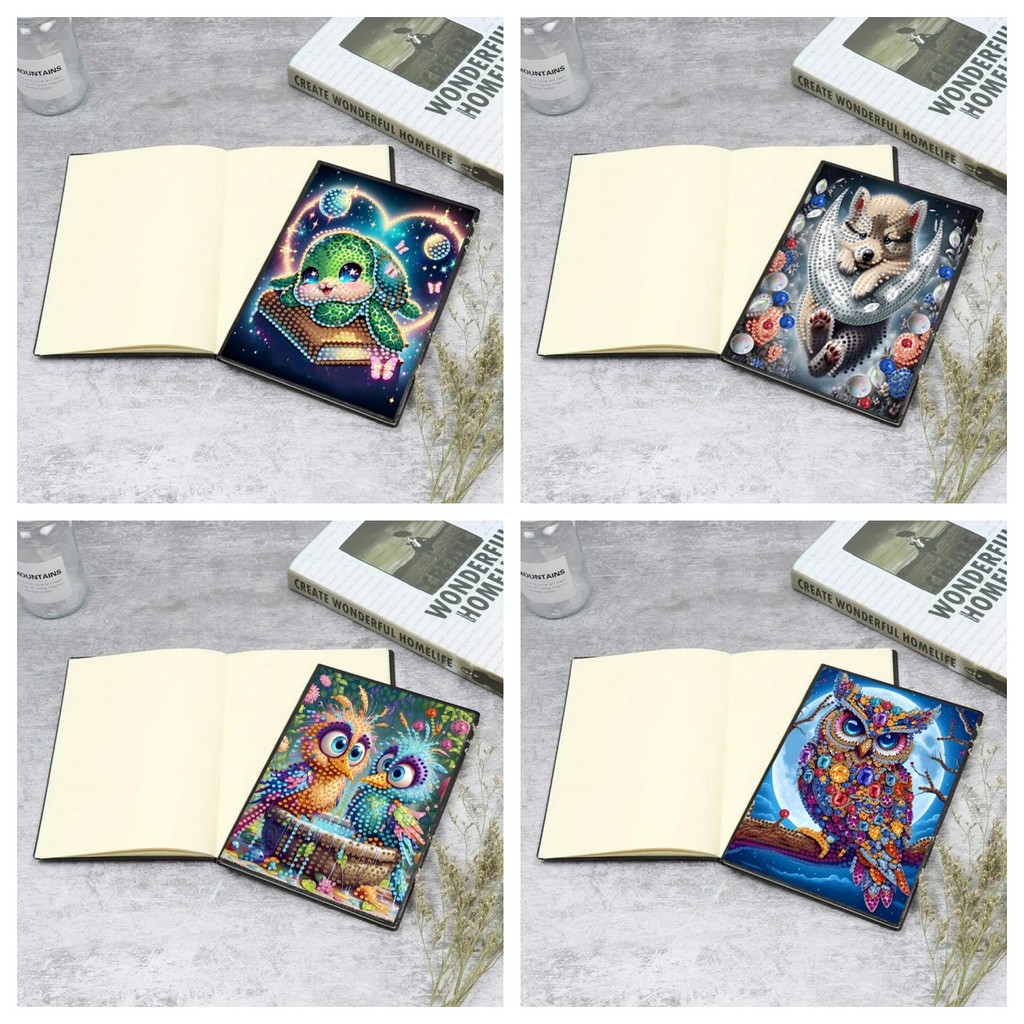

1pc DIY Animal Diamond Painting Notebooks Journal PU Leather Crystal Rhinestone Notebook without Lines for Writing Drawing
