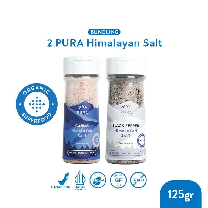 

Pura Himalayan Salt Garlic, Pepper (125gr) - Garam Himalaya - Organik - Natural - Tanpa Rafinasi -Rendah Natrium - Garlic + Pepper