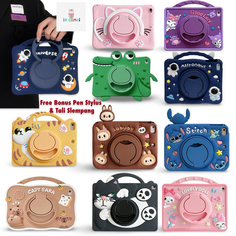 Casing Redmi Pad SE 11 inch Case Bahan Silikon Softcase Motif Lucu Bonus Pen Stylus dan Tali Slempan