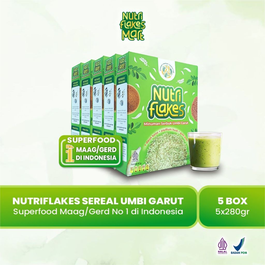 

Paket 5 Box Nutriflakes - Sereal Sehat Atasi Asam Lambung, Maag, Gerd dan Sistem Pencernaan