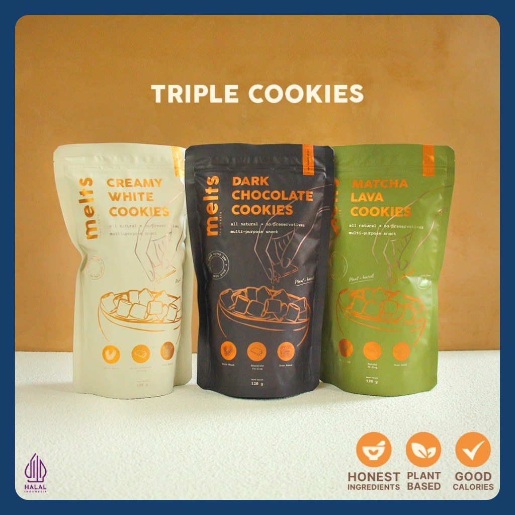 

Melts Cookies - Bundle 3 Pouch | Snack Kukis Sereal Cokelat Matcha Plant Based Vegan