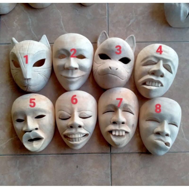 saletopeng wajah lucu topeng kayu model wajah lucu ukuran 20 x 15cmterlaris