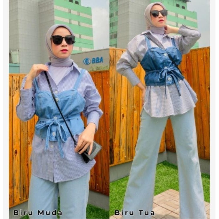 PARXETSHOP  Floating - Rompi Jeans Wanita Variasi Tali Busui Friendly | Rompi Denim Kekinian - 61123