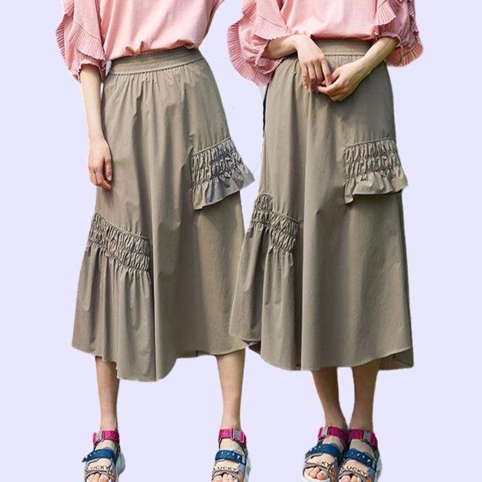 Lapiaf Ruffle Skirt Olive Bawahan Rok Wanita Branded - size 66