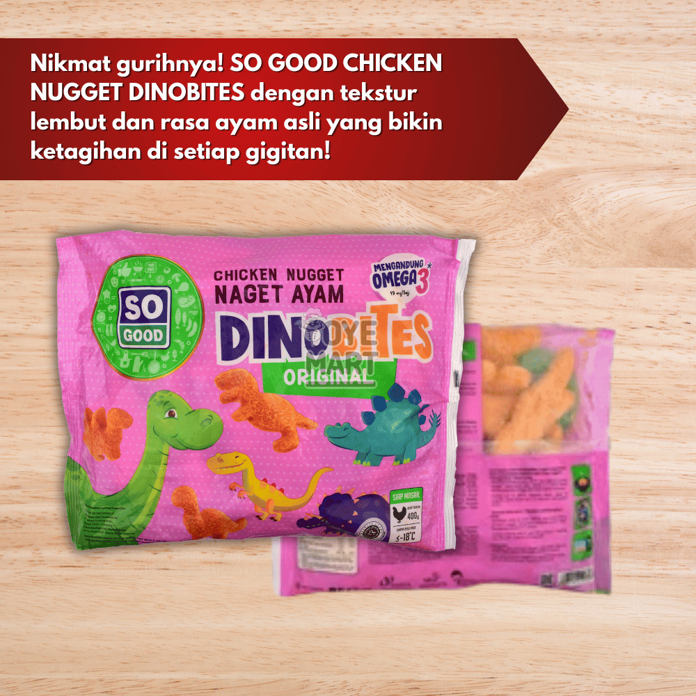 

SO GOOD CHICKEN NUGGET DINOBITES 400GR/NAGET AYAM BENTUK DINOSAURUS