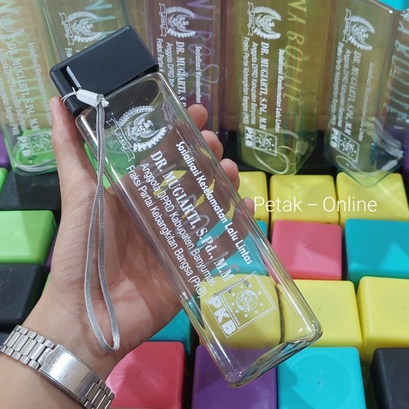 100+Sablon, Botol plastik 500 ml/ My Bottle Kotak || Tanpa Kemasan