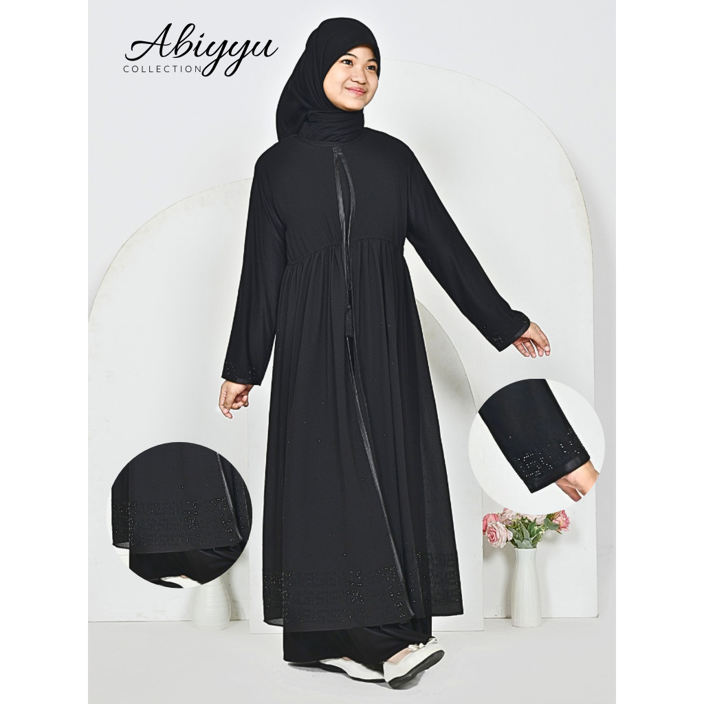 Grade Ori Abiyyuco Ta9060A Abaya Turki Hitam Putih Couple Ibu Dan Anak Perempuan Baju Gamis Turkey