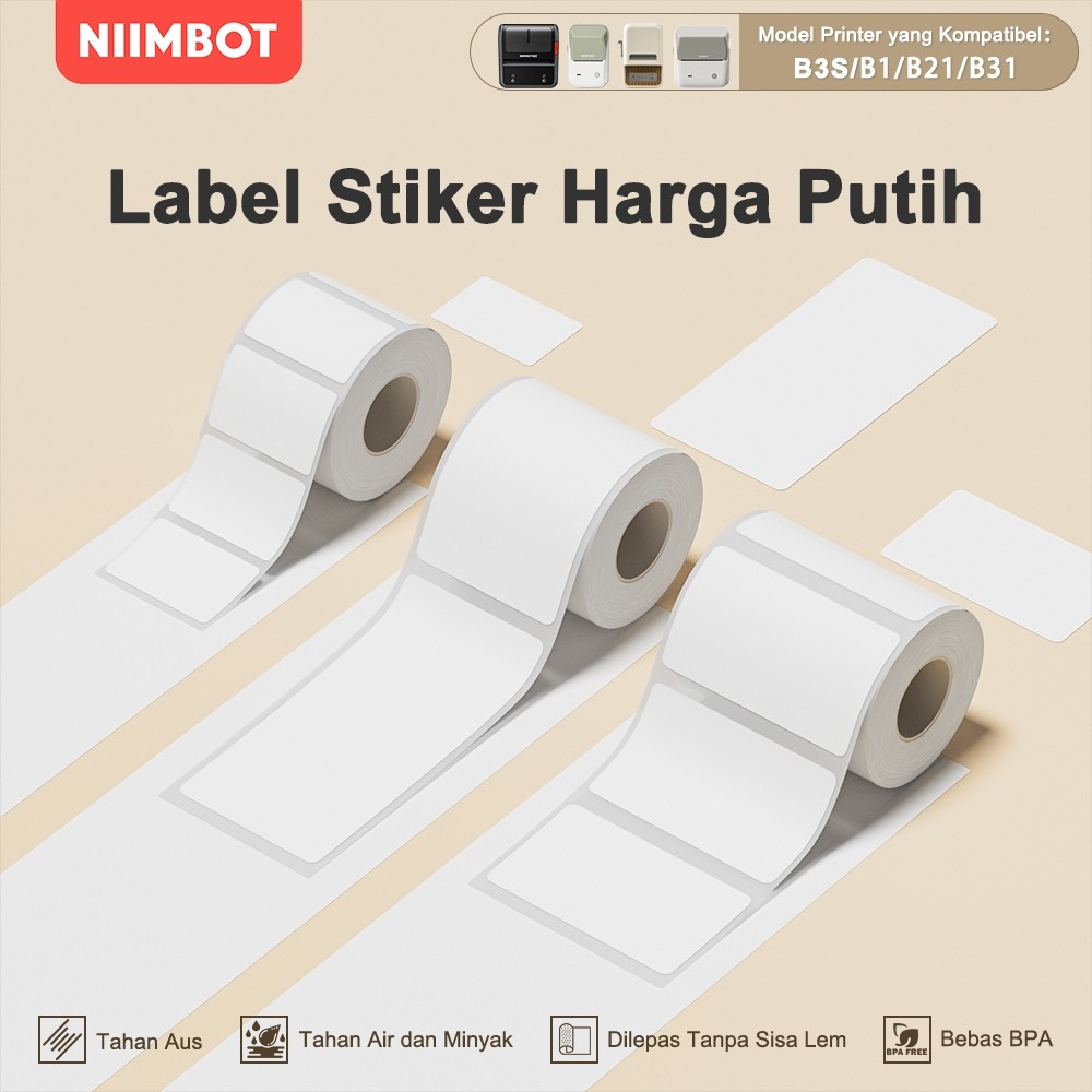 

KAYDEN STORE NIIMBOT B1/B21/B3S Kertas Label Termal Putih, untuk Cetak Logo/Pakaian/Barang Dagangan/Harga Produk