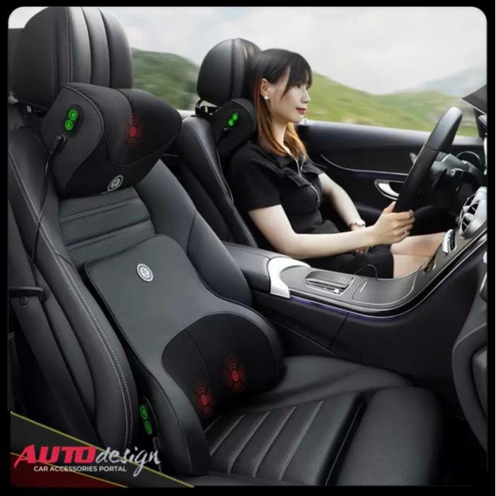 CAR HEADREST BANTAL MOBIL PREMIUM PIJAT REFLEKSI MEMORY FOAM - HITAM SET