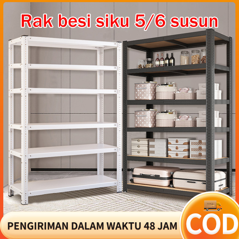 KOWASHOP Rak Besi Siku 5/6 Susun Rak Bensin Rak Gudang Rak Supermarket Rak Dapur Rak Besi Serbaguna 