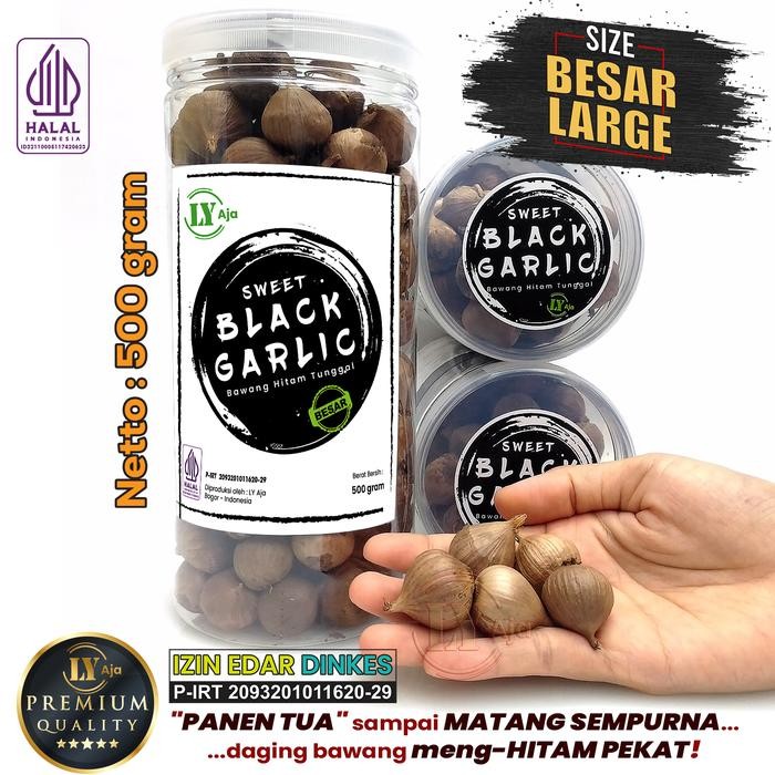 

Bawang Hitam Tunggal Lanang 500 Gram Sweet Black Garlic LY Aja - Besar