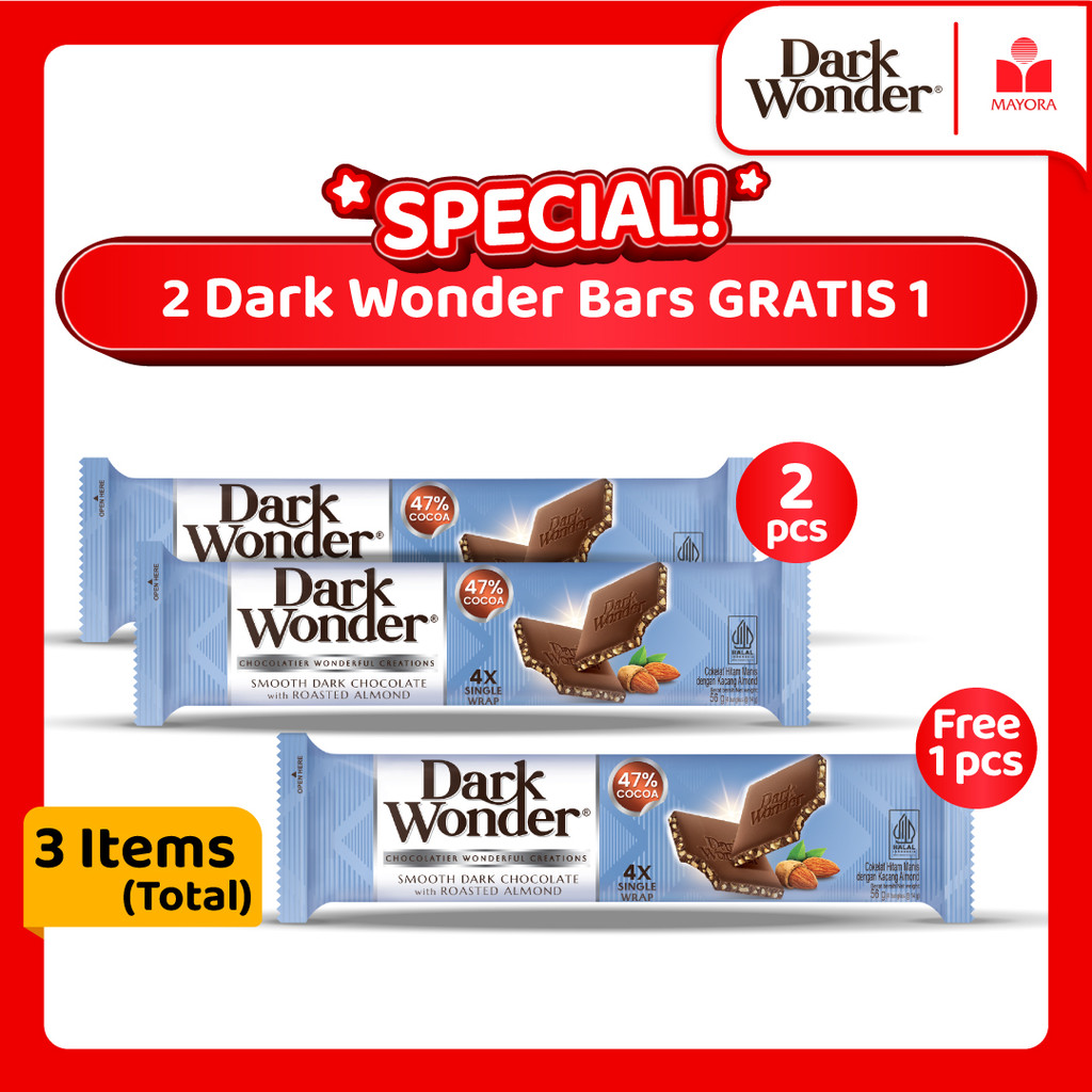 

Paket 2 Cokelat Dark Wonder Bars GRATIS 1 Pcs