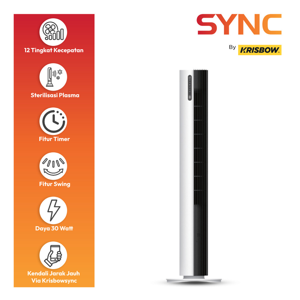 Krisbow Sync Smart Kipas Angin Berdiri Wifi Dc Motor - Putih/Hitam Floor Standing Tower Fan Pendingi