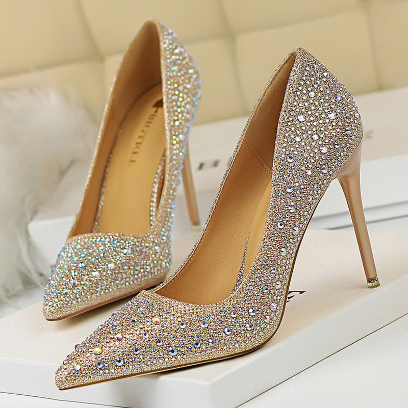 BIGTREE Shoes Rhinestone Woman Pumps Fashion Wedding Shoes Women Basic Pump Stiletto Heels 10cm 7cm 