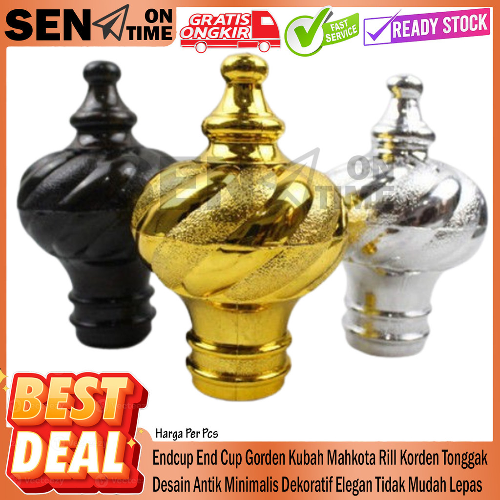 Endcup End Cup Gorden Ril Kubah Mahkota Korden Gagang Patok Penutup Rel Emas Silver Hordeng Desain B