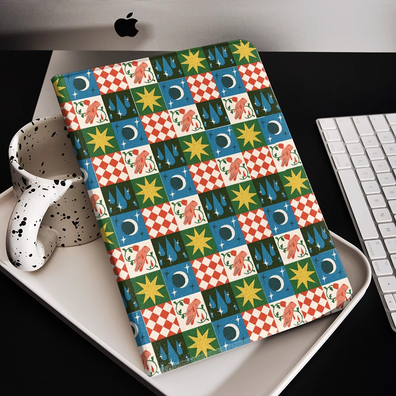 Motif abstrak kotak × bintang × tetesan case tablet Samsung A8 10.5 inch A9 8.7 inch A9+ 11 inch S6 