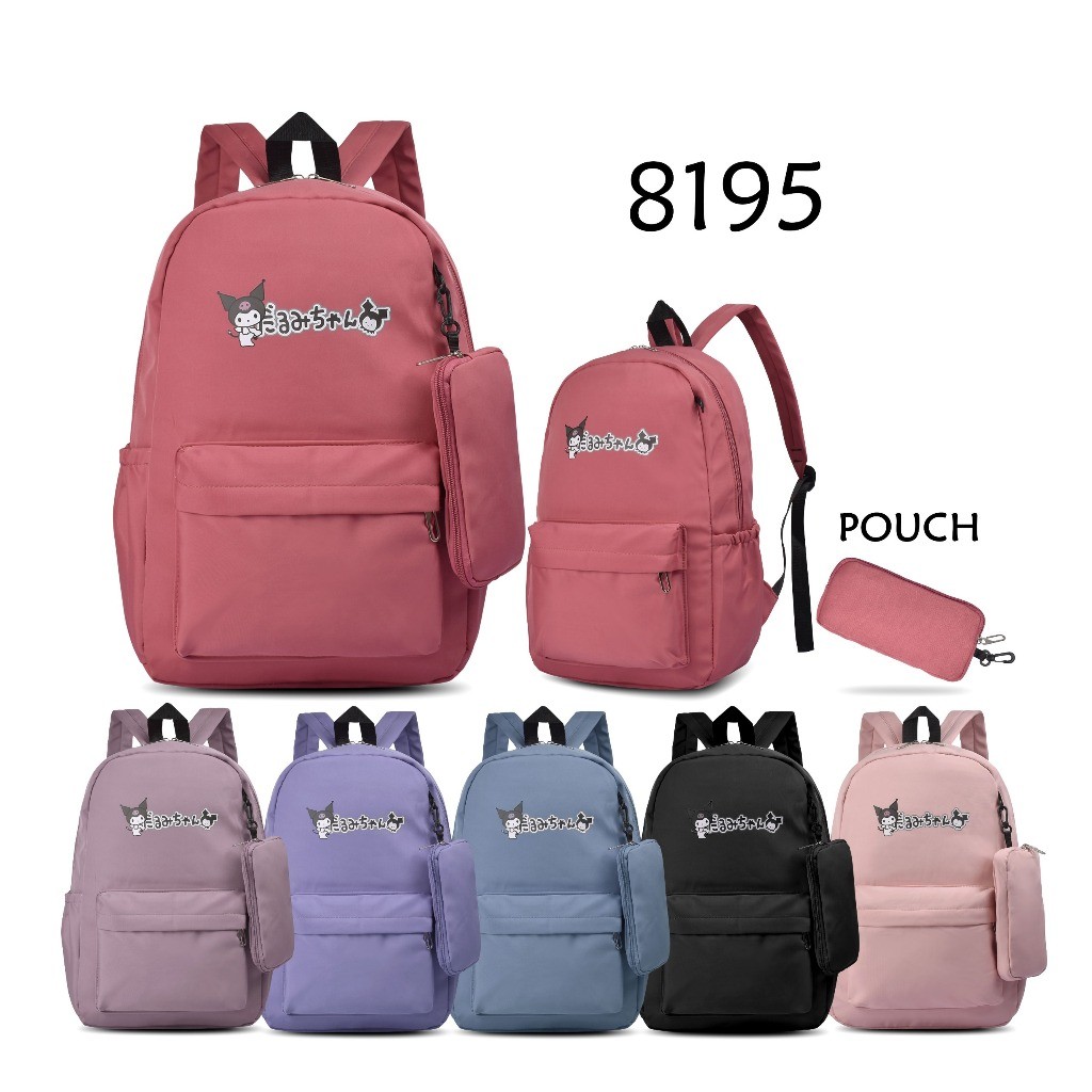 History Bags Surabaya-Tas Ransel Anak SD 8195 Tas Backpack Kuromi Tas Sekolah Laptop Free Pouch Keci