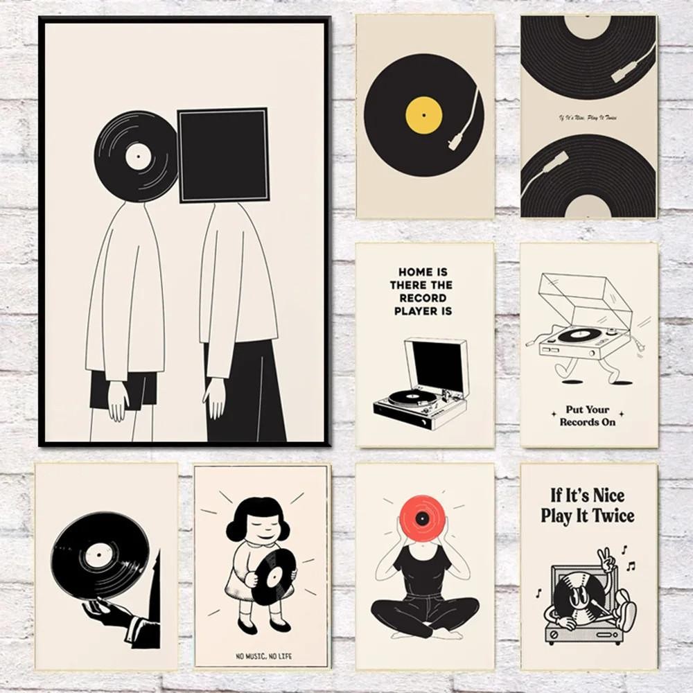 Poster Dinding Hiasan Dinding Kamar  Kayu Hitam dan Putih Musik Vinyl Record  Dinding Kamar Tidur hd