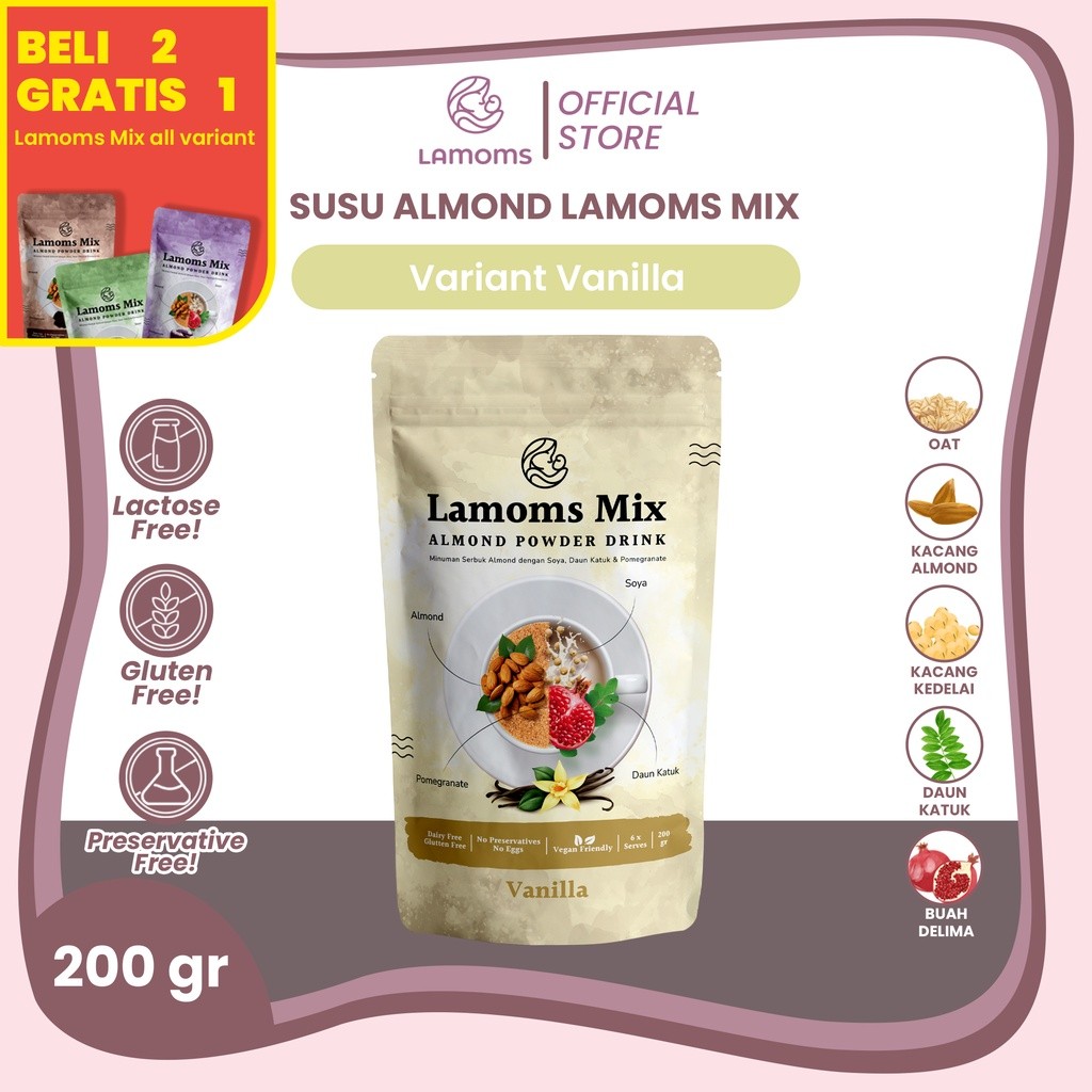 

[BELI 2 GRATIS 1] Susu Almond Lamoms Mix – ASI Banyak & Kental Bernutrisi – 200gr