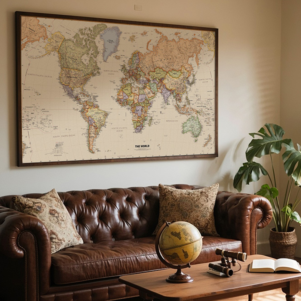

100x70cm Fabric Hanging World Map Non-woven Decorative Background Poster Cloth Office Classroom Living Room Decor In English