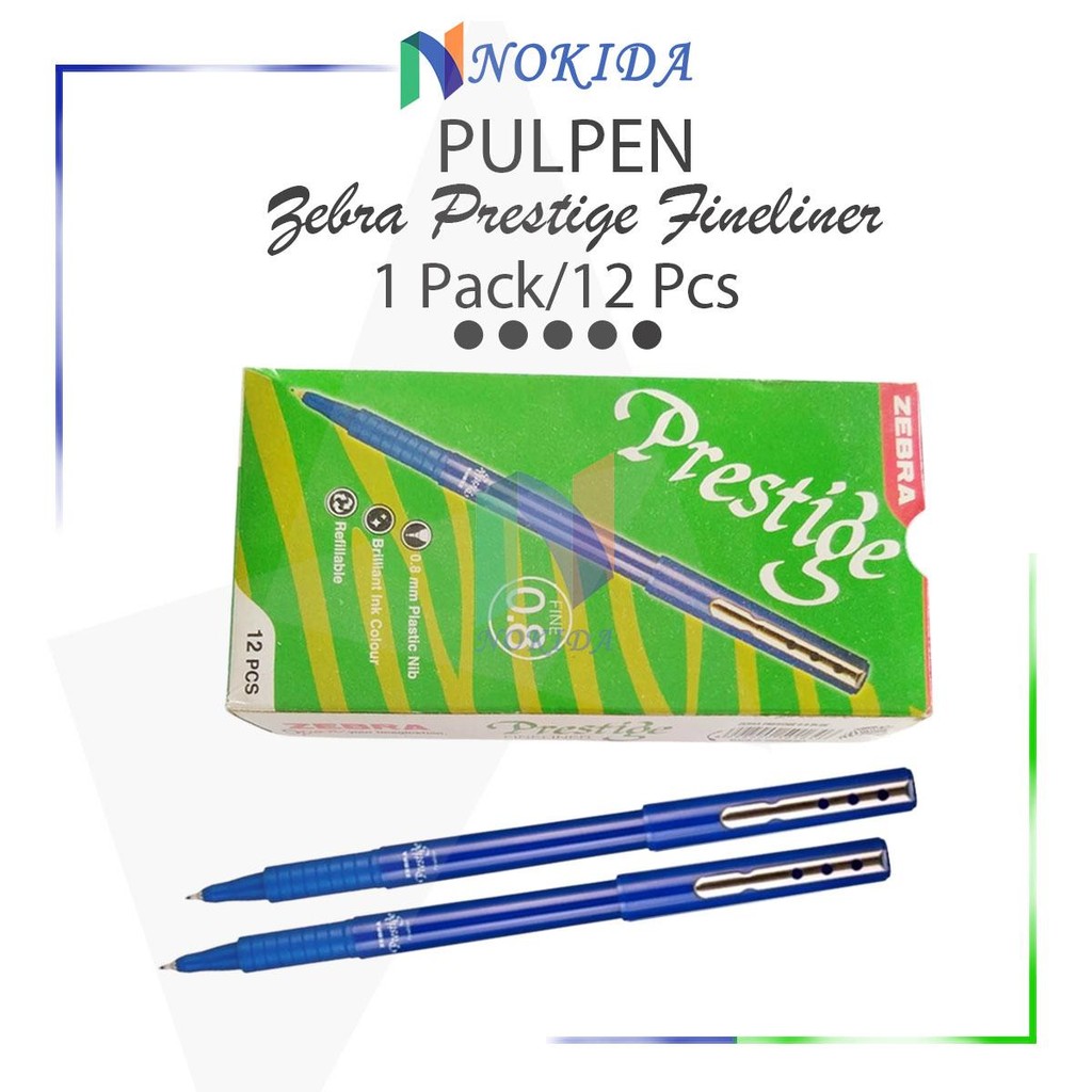 

Nokida Pena Zebra Prestige Fineliner 0.8 mm [1 Pack/12 Pcs] / Pulpen Warna Biru / Bolpen / Ballpoint / Bulpen / ATK