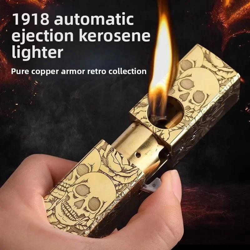 

Trench brass 1918 automatic catapult kerosene lighter, hand carved vintage pipe lighter, smoking accessories, men's gift