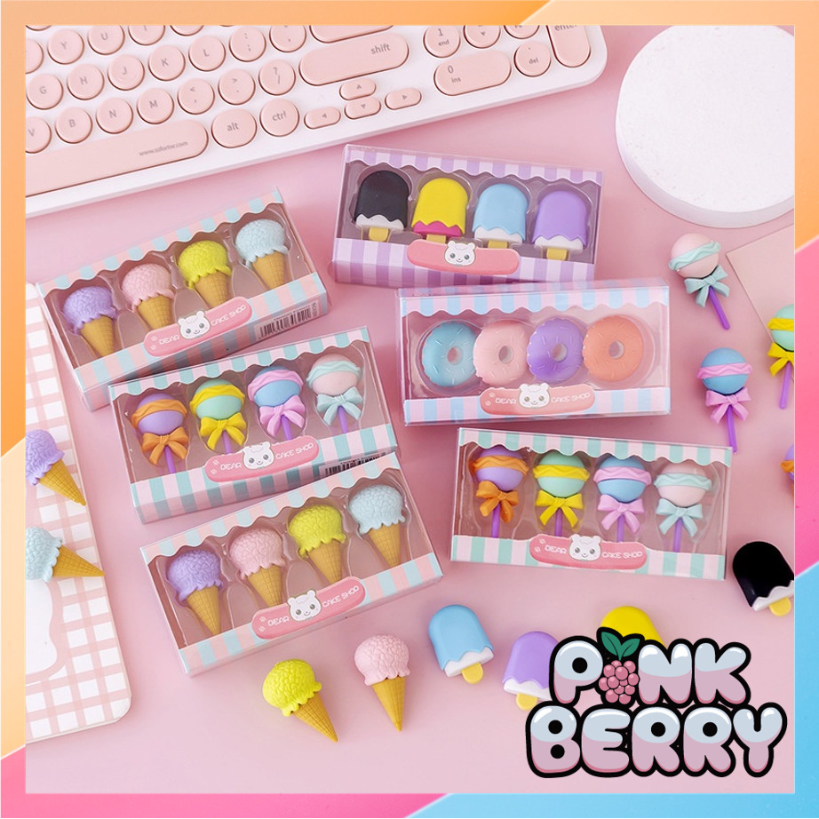 

PINK BERRY S5673 Penghapus Pensil Model Ice Cream Donat Lolipop Penghapus Set Cute Penghapus Pensil Karakter Lucu