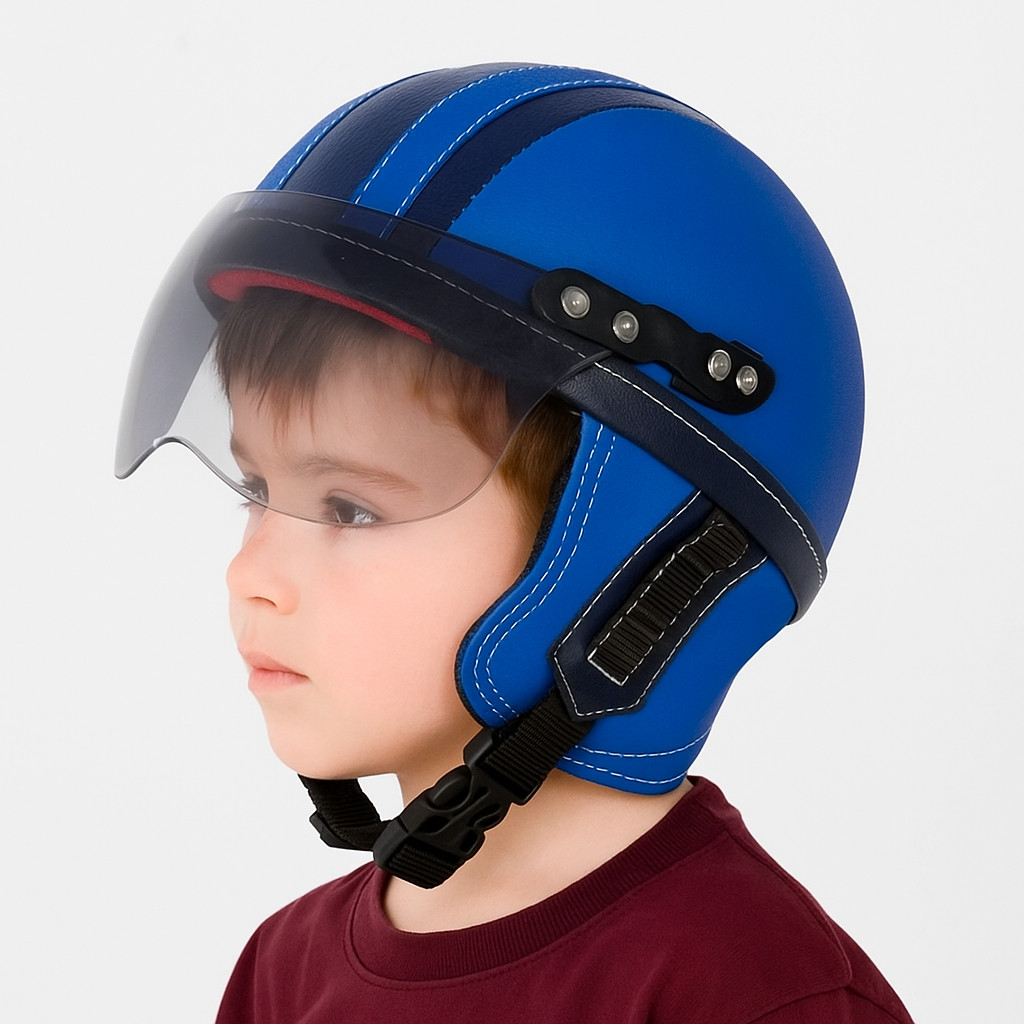 Helm Anak lucu 2 3 4 5 Tahun Polos Biru Hitam Kaca Retro