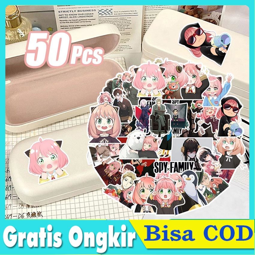 

50 Lembar Stiker Anime Spy x Family - Stiker Vinyl Anti Air Motif Anya Forger untuk Buku Journal, Casing HP & Helm Motor