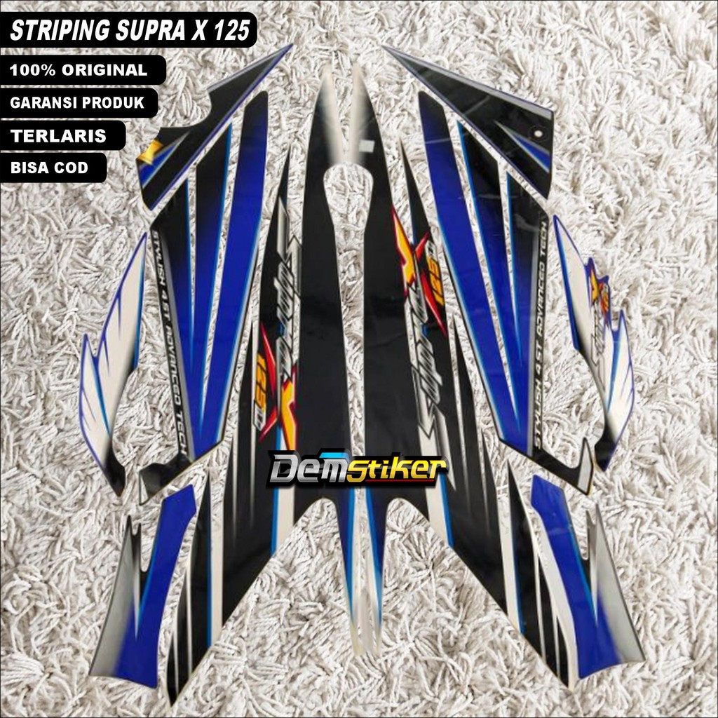 Stiker Striping Motor Supra x 125 2005 D Old Biru Putih Sticker Lis Body Standar