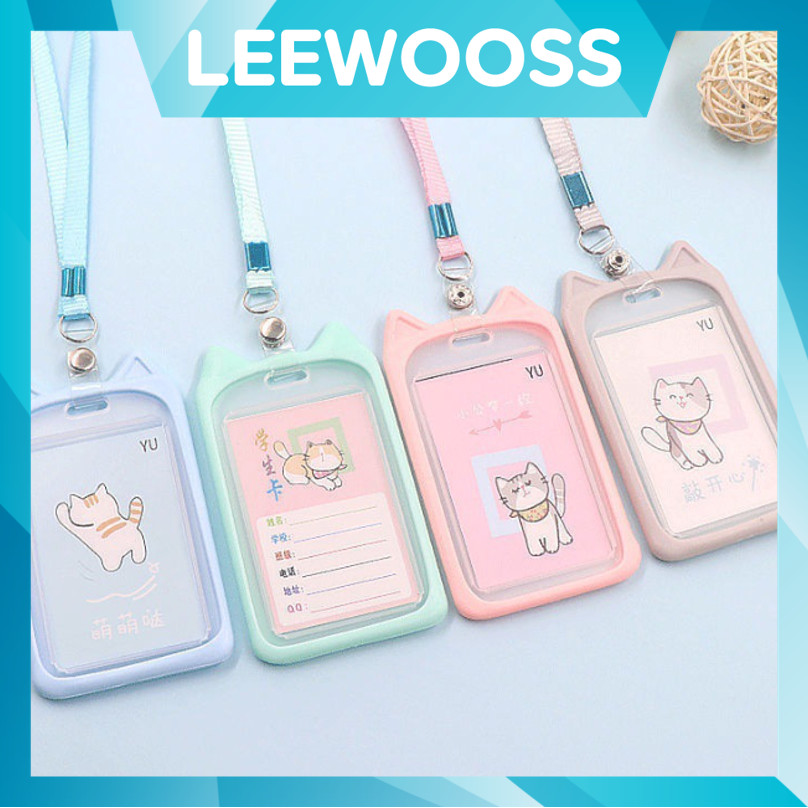 

LEEWOOSS 5770 Name Tag Lanyard Gantungan Kartu Motif Kuping Id Card Holder Akses MRT Busway EMoney Bentuk Karakter Warna Pastel