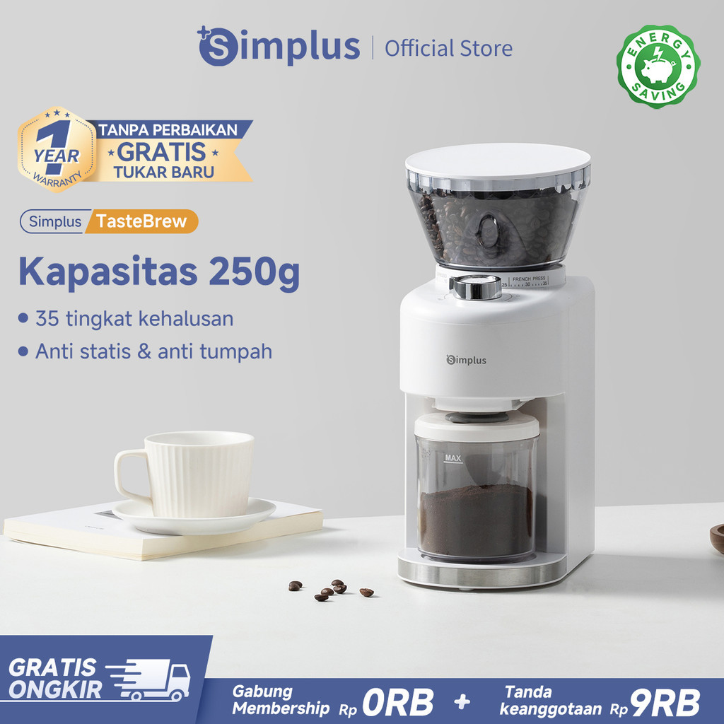 Simplus Penggiling Biji Kopi Elektrik 35 Pengaturan Coffee Grinder Dengan Cup Takaran