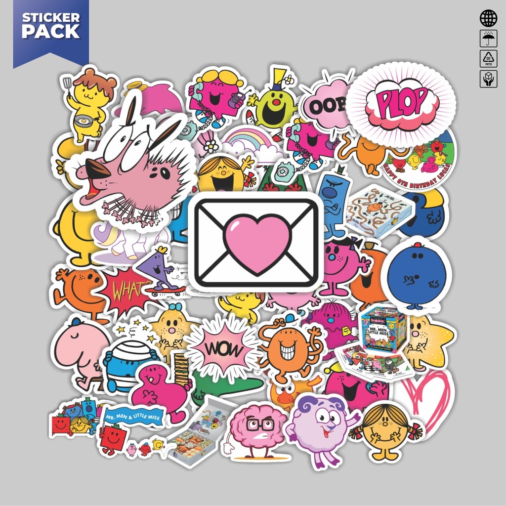 

[100PCS]Stiker Pack Stiker Kartun Mr. Men and Little Miss Aesthetic Vinyl Anti Air Dekorasi Sticker Laptop Buku Journal Koper Helm Casing HP Gitar Helm Skateboard