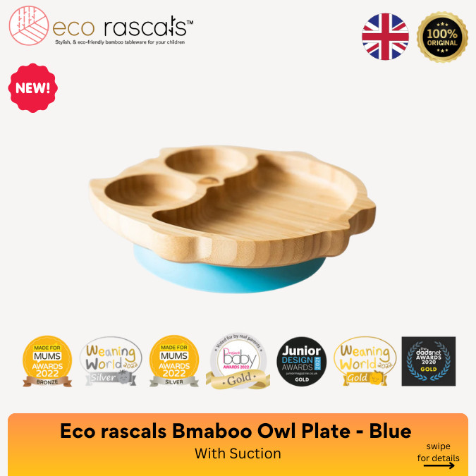 Eco Rascals Bamboo Owl Plate with Suction - BlueCO