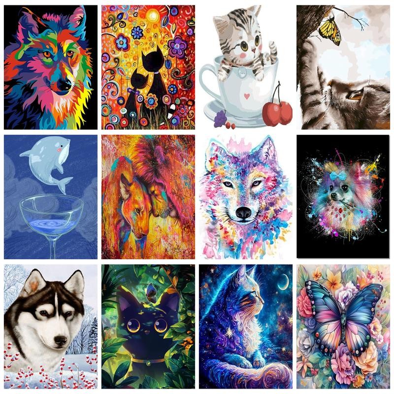 

RUOPOTY Picture Painting By Numbers Kits For Adults Butterfly Animals Handpainted On Canvas Diy Ideas Coloring On Numbers Decors