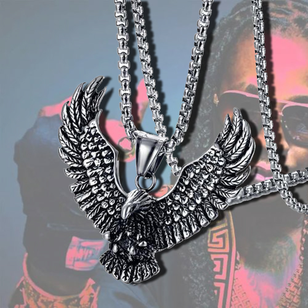 Flying Eagle Pendant Necklace Hip Hop Punk Stainless Steel Chain Men's Jewelry Vintage Rapper Rock A
