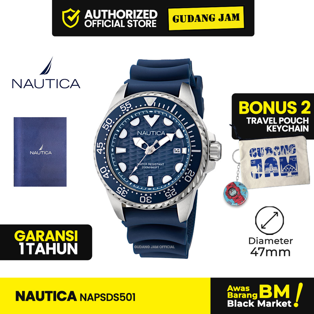 Nautica Pria NAPSDS501 NCT Sea Dive Silicone Strap 3-Hand Watch