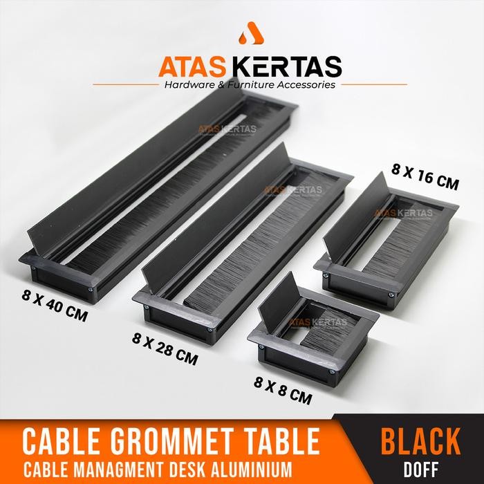

f Z Gromet tutup lubang kabel meja kantor kotak Aluminium warna Hitam - 8x8 cm