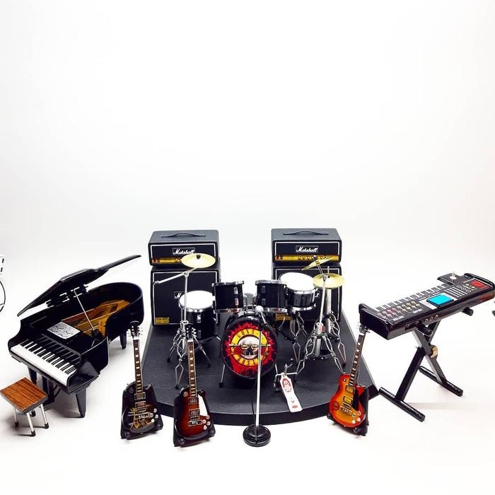 Miniatur Set Konser Guns N Roses Gitar,Drum,Keboard,Mic Plus Amplifier